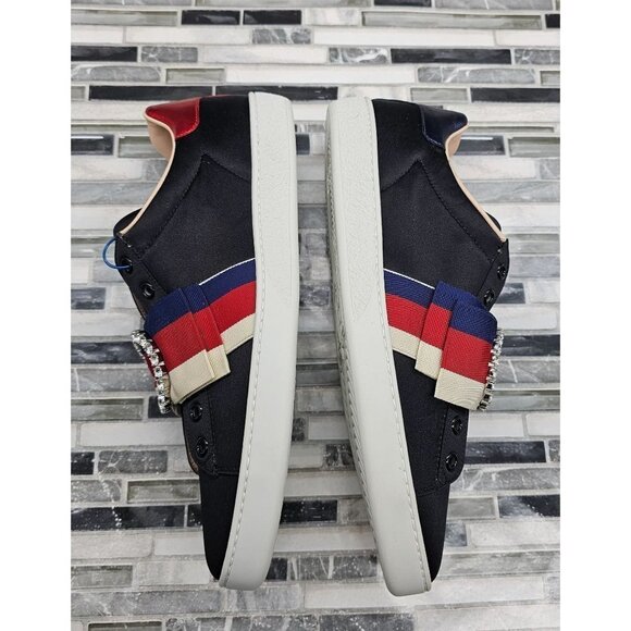 Gucci Poli Black-Multicolor Stripe Diamond Women's Sneakers Size 41 - Picture 4 of 11